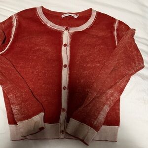 Bonpoint Burnt Red / Rust Button Girls Cardigan Sweater